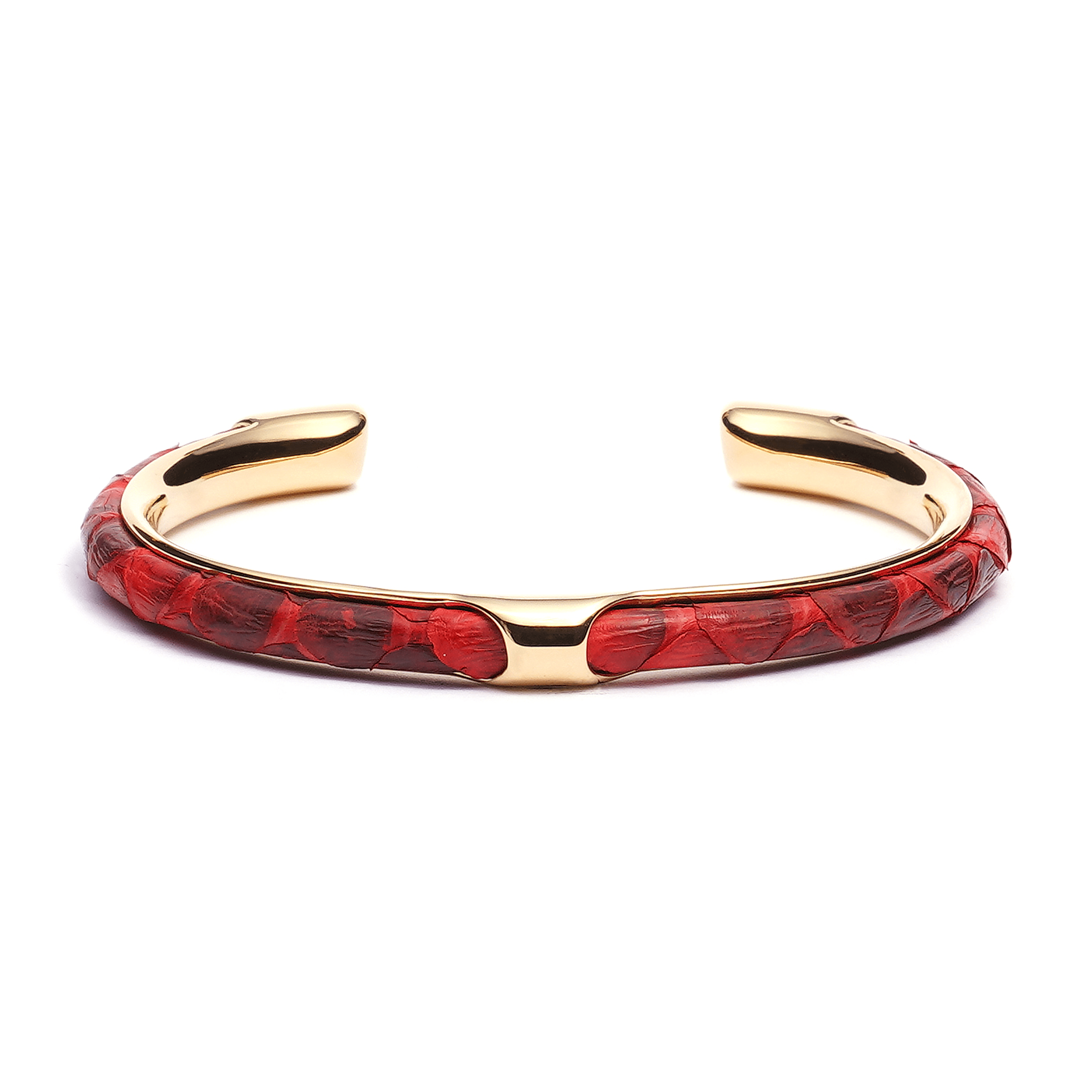 The Exotic Cuff Bracelet - Domed outlet Bracelet in Glazed Natural Reticulated Python