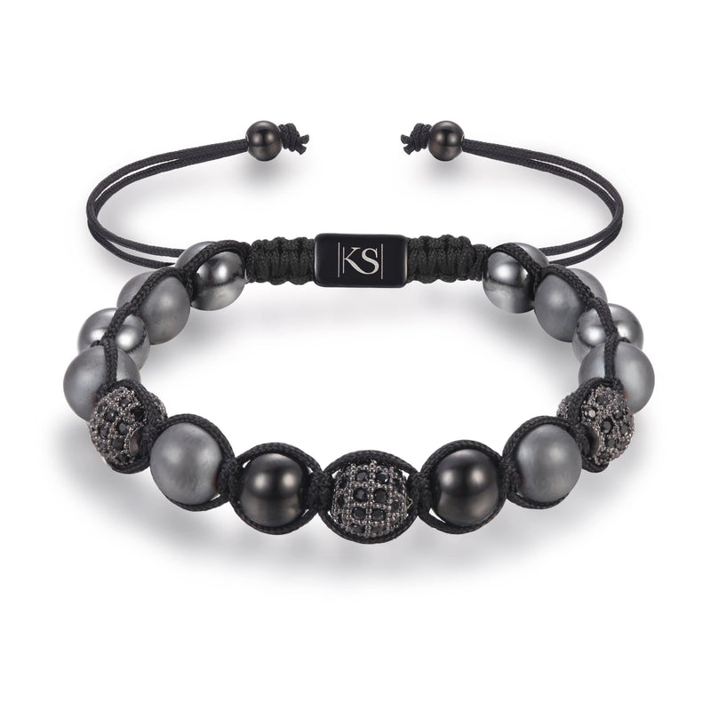 Mens Hematite Bracelet with Stainless Steel Charm – Bhoma Jewelry